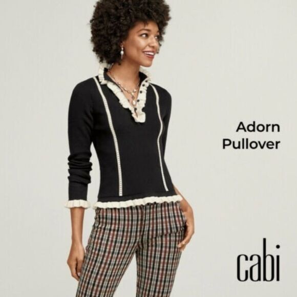 CABI Adorn Pullover Black Sweater with White Accents - Picture 12 of 15